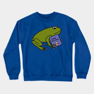 Cute Green Frog with Birthday Greetings Crewneck Sweatshirt